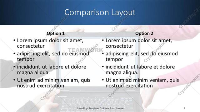 Comparison presentation slide layout