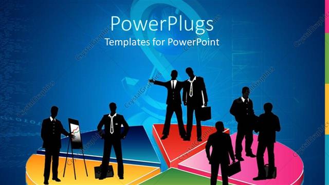  Presentation with pie chart - Lots of human characters in different positions standing on a pie chart