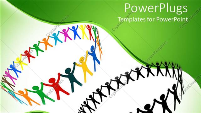  Presentation with teams - Lots of human figures forming two rings on a green and white background