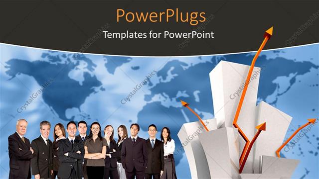  Presentation with successful - Lots of humans standing beside arrow signs and globe background