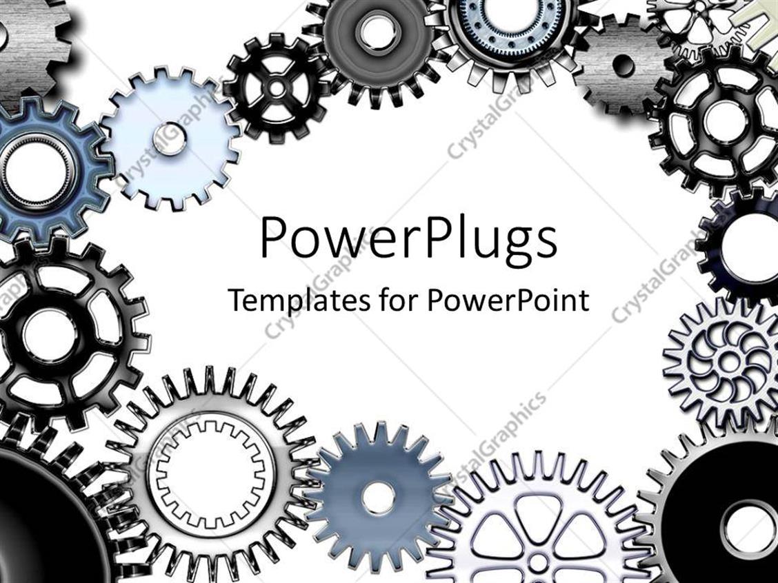 PowerPoint Template lots of metallic gears on a white colored