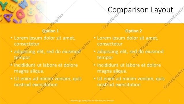 Comparison presentation slide layout