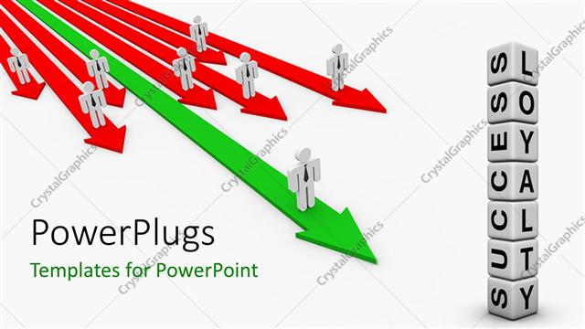  Presentation with moving - Lots of multi colored arrows with people moving towards a stack of block with the text Success Loyalty