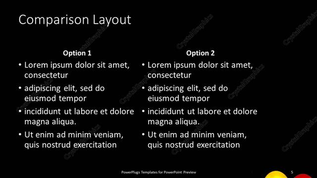 Comparison presentation slide layout