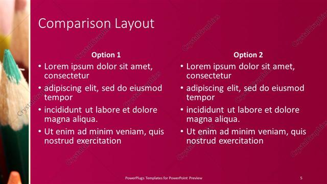Comparison presentation slide layout