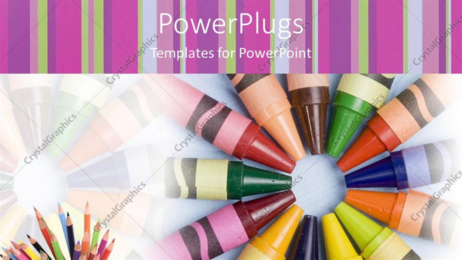 PowerPoint Template lots of multi colored crayons on a white colored background (7712)