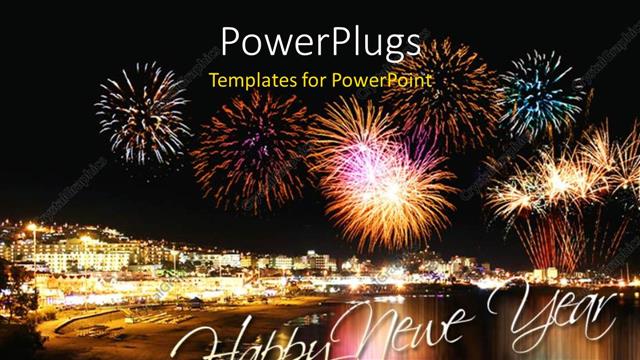  Presentation with fire - Lots of multicolored fire works lightning up the night sky