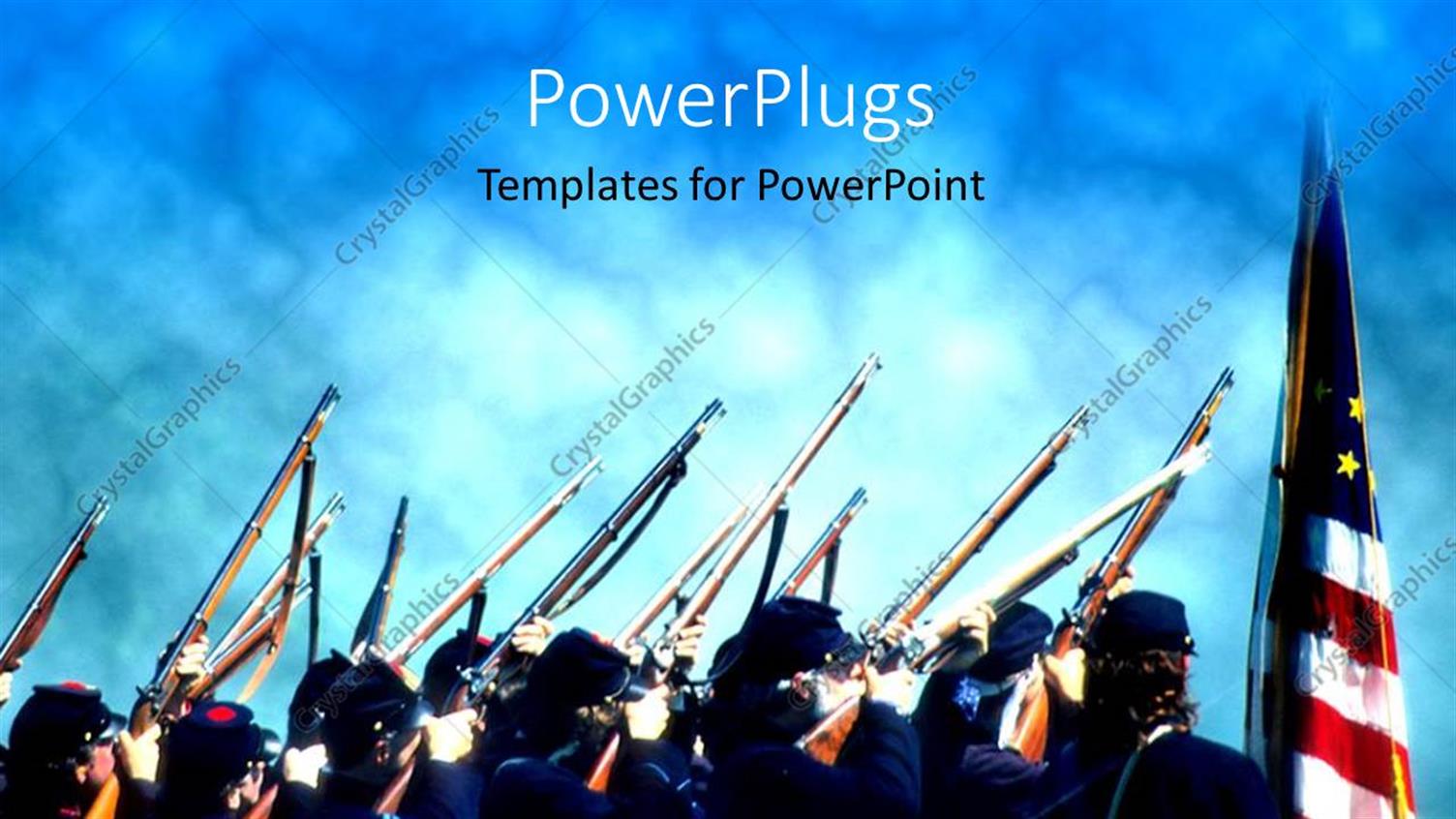 Featuring Lots of Officials Holding Up their Guns to the Sky with a Flag Beside them