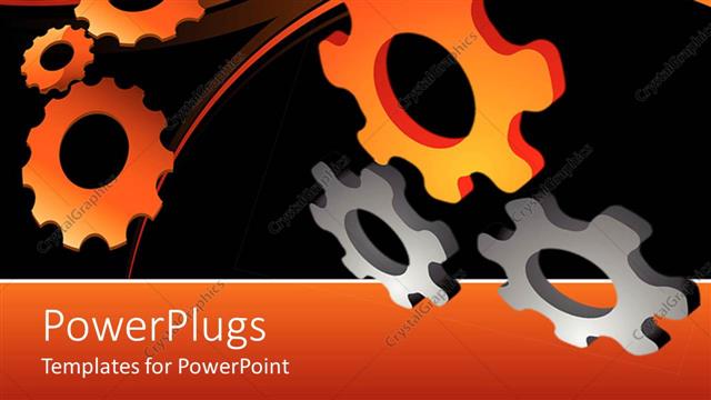  Presentation with orange colored - Lots of orange and ash colored gears on a back background