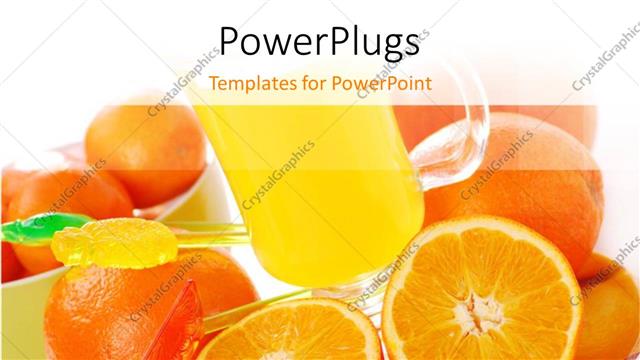  Presentation with orange fruit - Lots of oranges and a glass of fruit juice