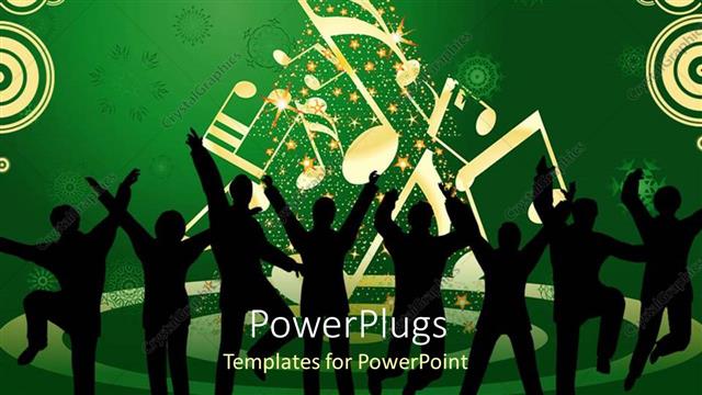  Presentation with white christmas - Lots of people dancing happily on a green and white background