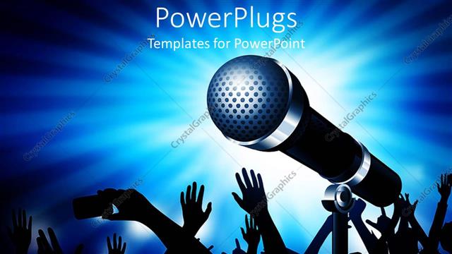  Presentation with microphone - Lots of people dancing with a large microphone and glowing light