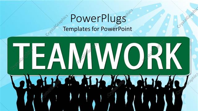  Presentation with teamwork - Lots of people holding up a text that spells out the word 