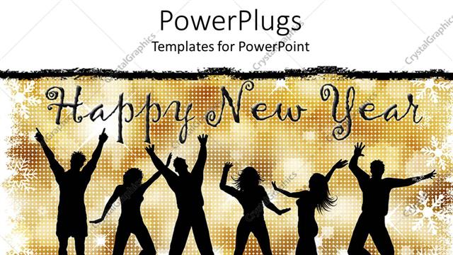  Presentation with joy - Lots of people jumping for joy with a Happy New Year text