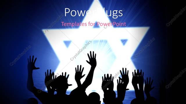  Presentation with jewish - Lots of people raising up their hands with large stars behind then