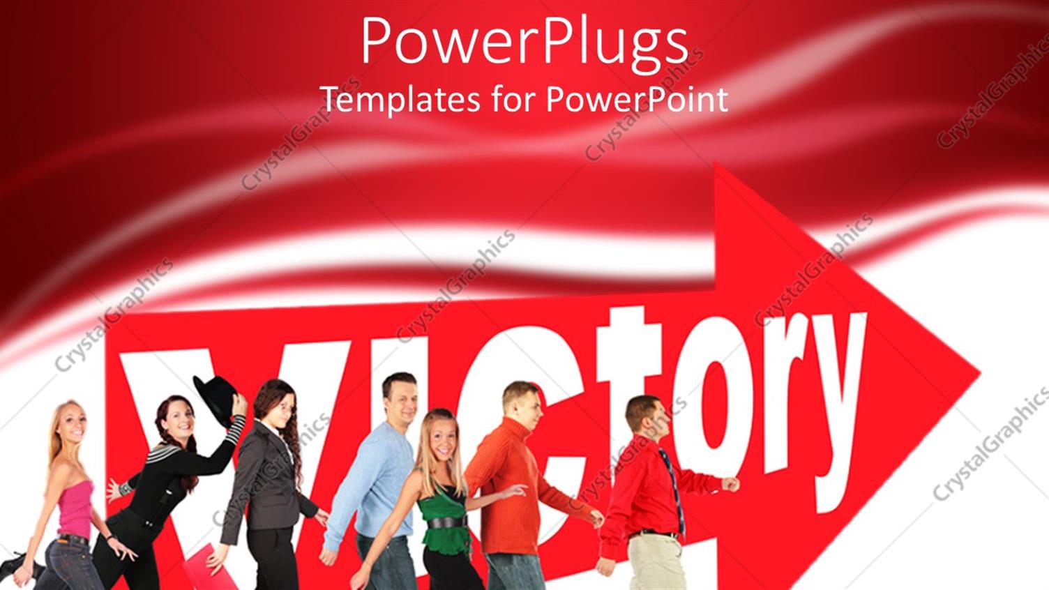 Featuring Lots of People Walking Following an Arrow Sign with the Text Victory