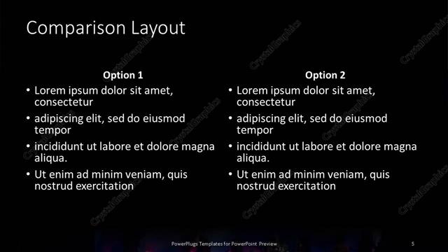 Comparison presentation slide layout
