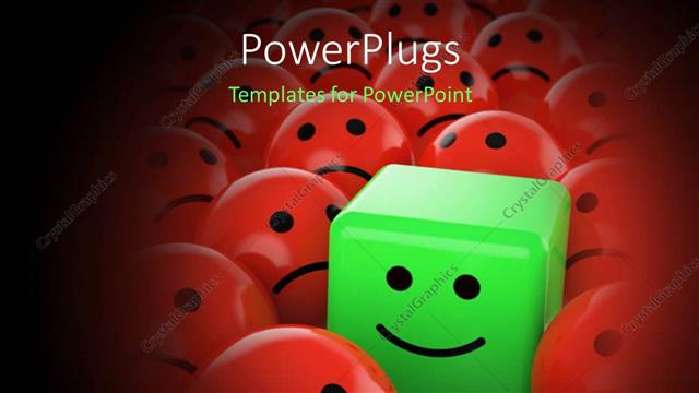  Presentation with cube - Lots of red balls with a green cube having a smiley face in the middle