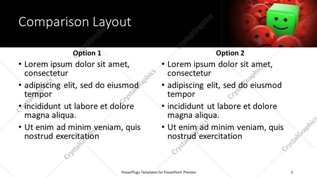 Comparison presentation slide layout