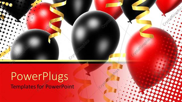  Presentation with gold balloons - Lots of red and black party balloons with gold colored ribbons