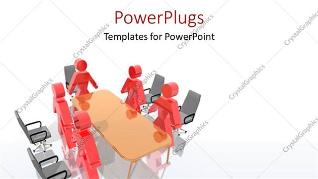  Presentation with round table - Lots of red colored characters standing round a meeting table