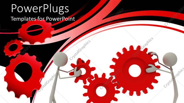  Presentation with gears - Lots of red gears with two 3D characters holding them