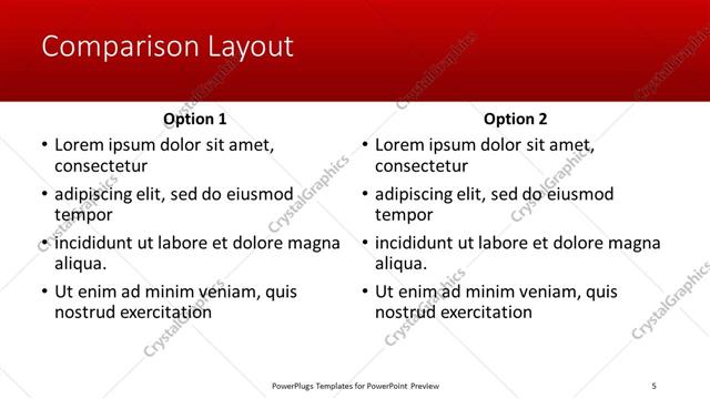 Comparison presentation slide layout