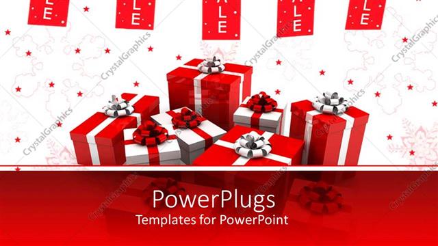  Presentation with sales - Lots of red and white chistmas gifts on a white background