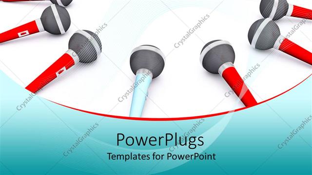  Presentation with microphone - Lots of red and white colored microphones on a white background