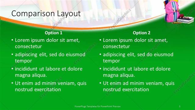 Comparison presentation slide layout