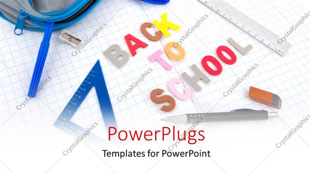  Presentation with utensils - Lots of school utensils on an open exercise book