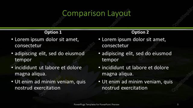 Comparison presentation slide layout