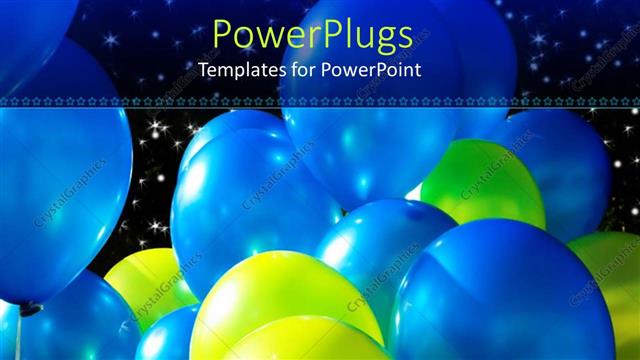  Presentation with balloon - Lots of shinny green and blue colored party balloon's