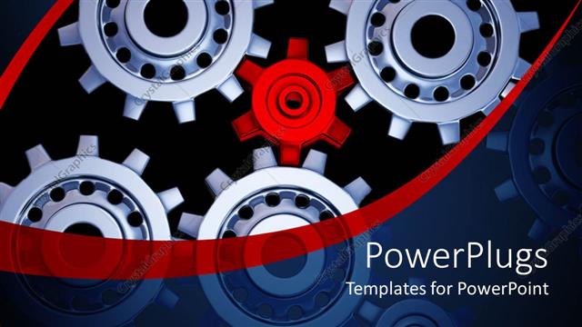  Presentation with gear - Lots of silver colored gears with a small red gear in the middle