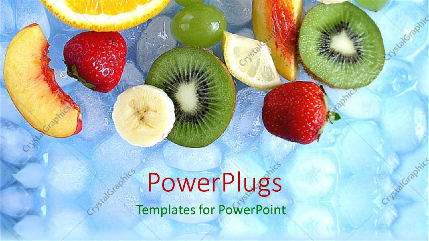 Featuring Lots of SlIced Up Fruits on Cubes of Ice