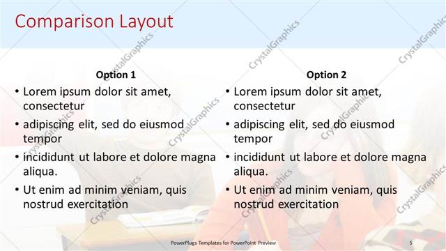 Comparison presentation slide layout