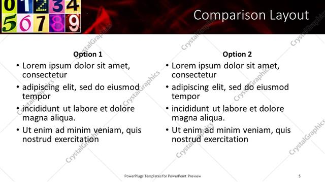 Comparison presentation slide layout