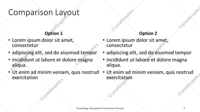 Comparison presentation slide layout