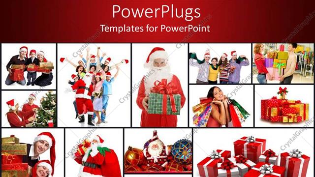  Presentation with gifts - Lots of tiles showing Santa clause with Christmas gifts