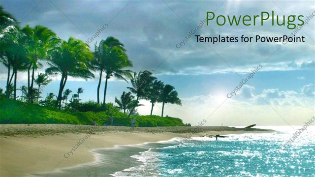  Presentation with beach - Lots of trees at the shore of a blue river beach