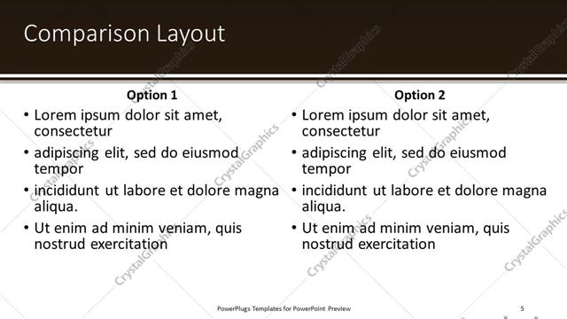 Comparison presentation slide layout