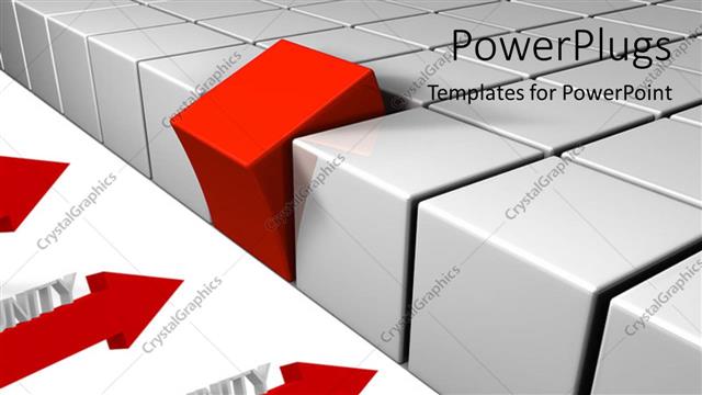  Presentation with white bricks - Lots of white colored bricks with an outstanding red one and red arrows