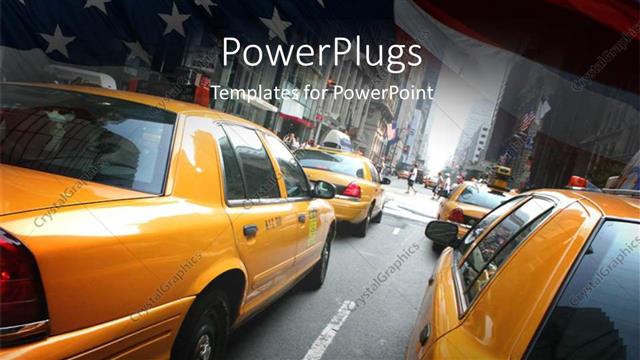  Presentation with road yellow - Lots of yellow colored cabs moving on a tarred road