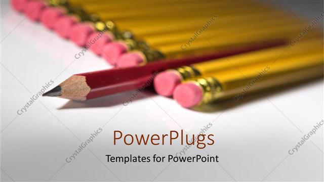  Presentation with education red - Lots of yellow pencils on a white surface with a distinct red one