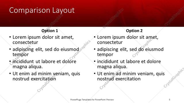 Comparison presentation slide layout