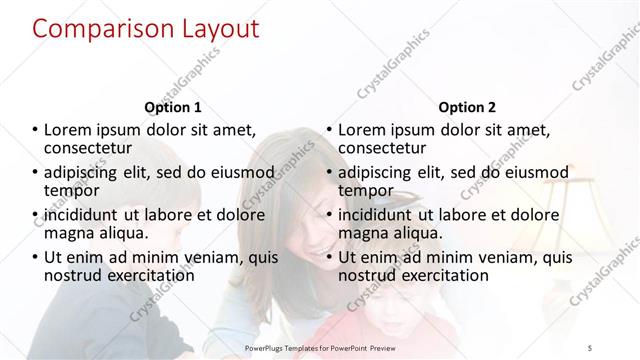 Comparison presentation slide layout