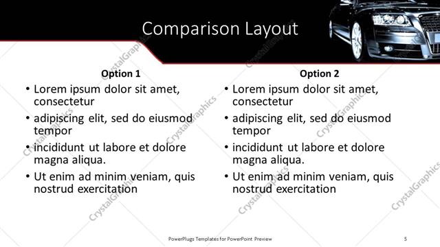 Comparison presentation slide layout