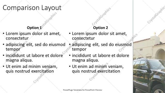 Comparison presentation slide layout