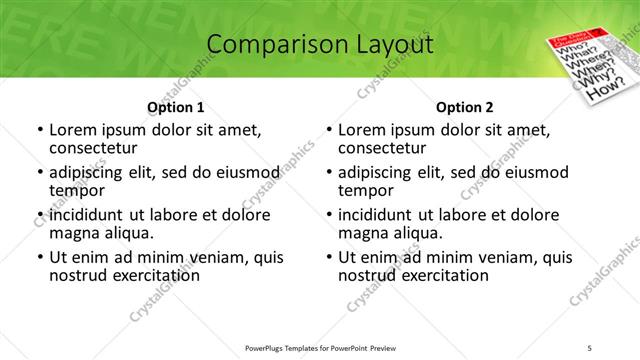 Comparison presentation slide layout