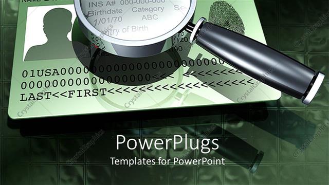  Presentation with green glass - Magnifying glass atop permanent resident green card